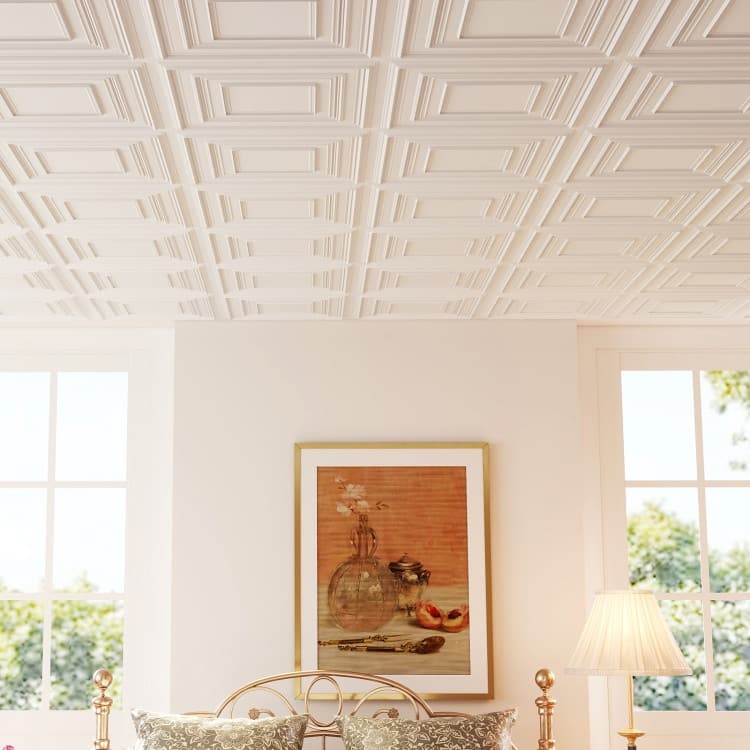 White PVC 3D Drop Ceiling Tiles 12-Pack 24"x24" for DIY Walls and Ceilings