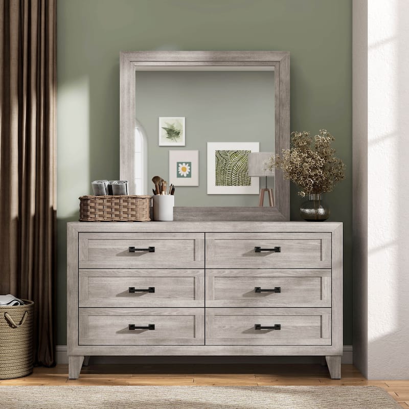 Furniture of America Holland Washed White Melamine Top 6-Drawer 2-Piece Dresser and Mirror Set