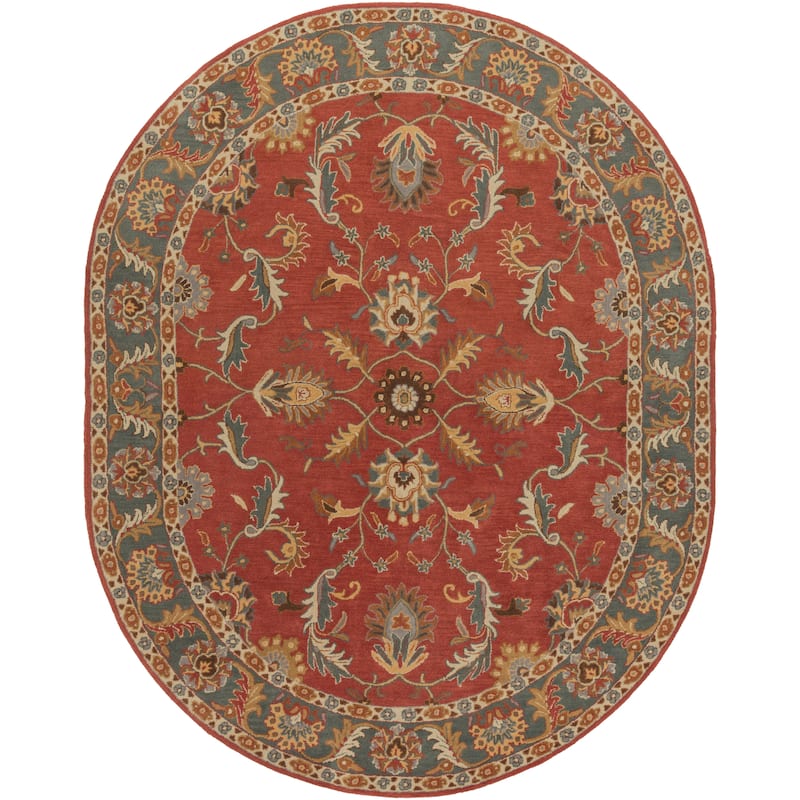 Artistic Weavers Coliseum Hand Tufted Traditional Border Wool Area Rug - 8' x 10' Oval - Rust/Grey