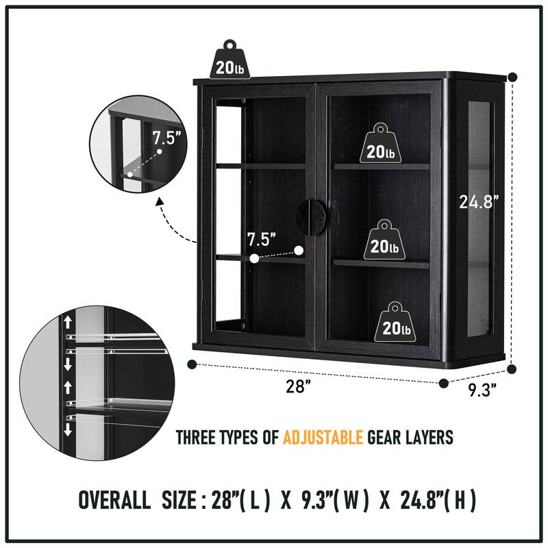 Modern Wall-Mounted Storage Cabinet with Tempered Glass Doors