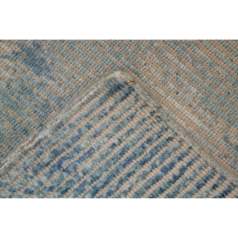 Hand Knotted Oriental Viscose Silk Carpet Modern All-Over Navy Blue & Blues Abstract Area Rug - 7' 5'' X 5' 4''