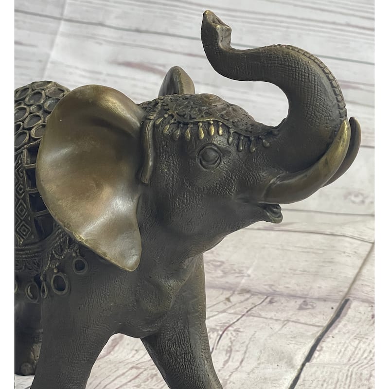 Indian Imitative Elephant Bronze Metal Figurine Sculpture Decor Signed Original 8.5 Inches X 12 Inches