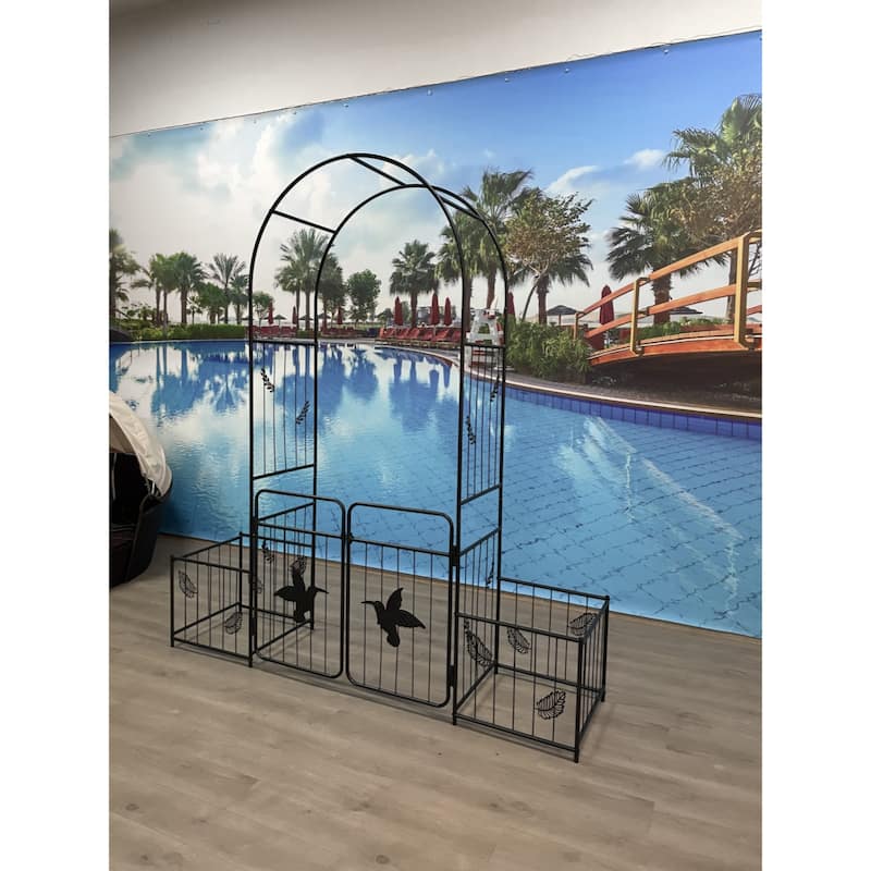 Metal Garden Arch with doors Garden Arbor Trellis Climbing Plants Support Arch Outdoor Arch