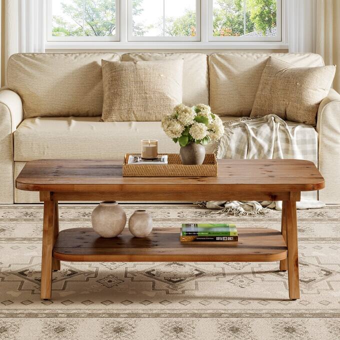 47.2"W Solid Wood Coffee Table With Storage
