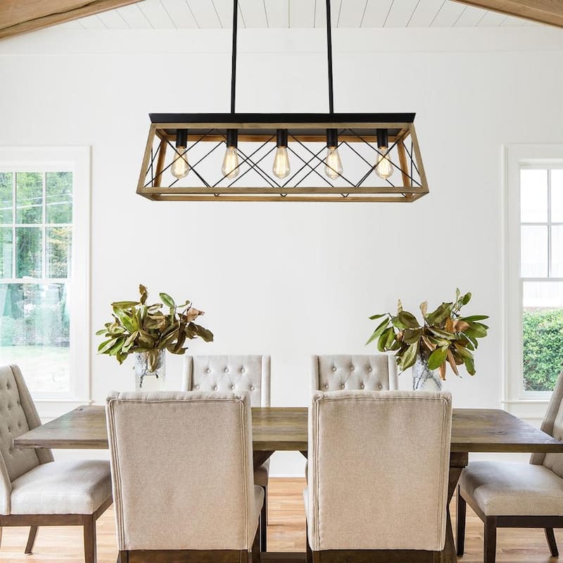 Rustic 5-Light Metal Rectangle Island Pendant Chandelier