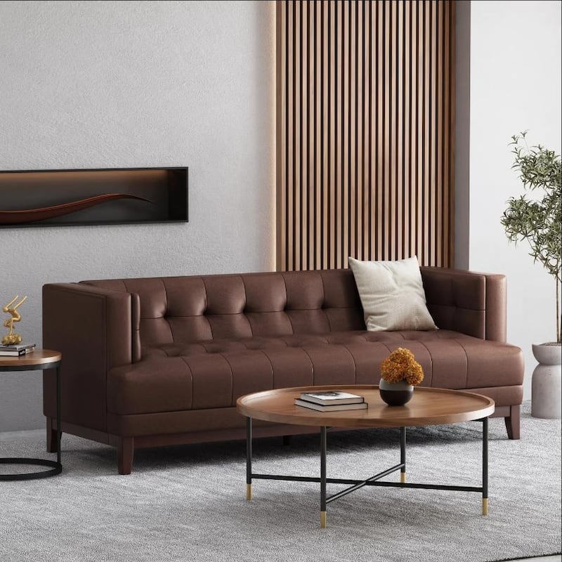Modern 80.75" Button Tufted 3-seater Sofa with Wood Legs for Living Room