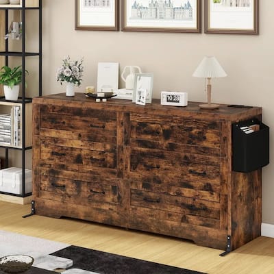 60 Inch Large 6 Drawers Storage Dresser TV Stand for 65" Brown - 58 inches