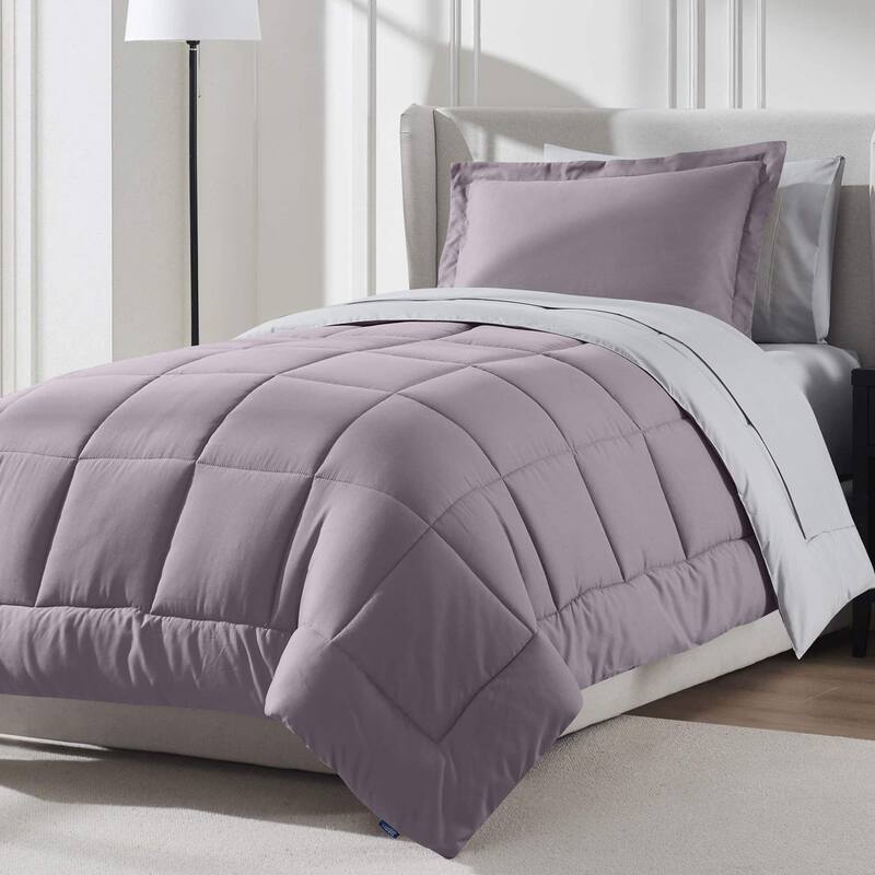 Emperyan Reversible Comforter Set Bed in a Bag with Cooling Pillow - Dusty Purple/Twin - Twin