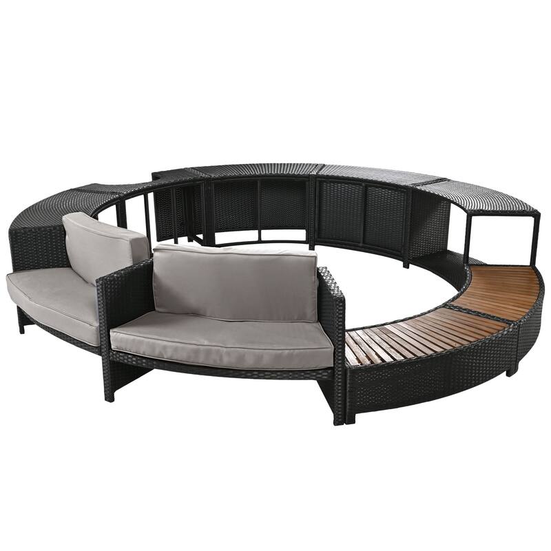 Outdoor Patio Rattan Spa Surround Frame Sofa Set with Storage Spaces, Bench and Cushions