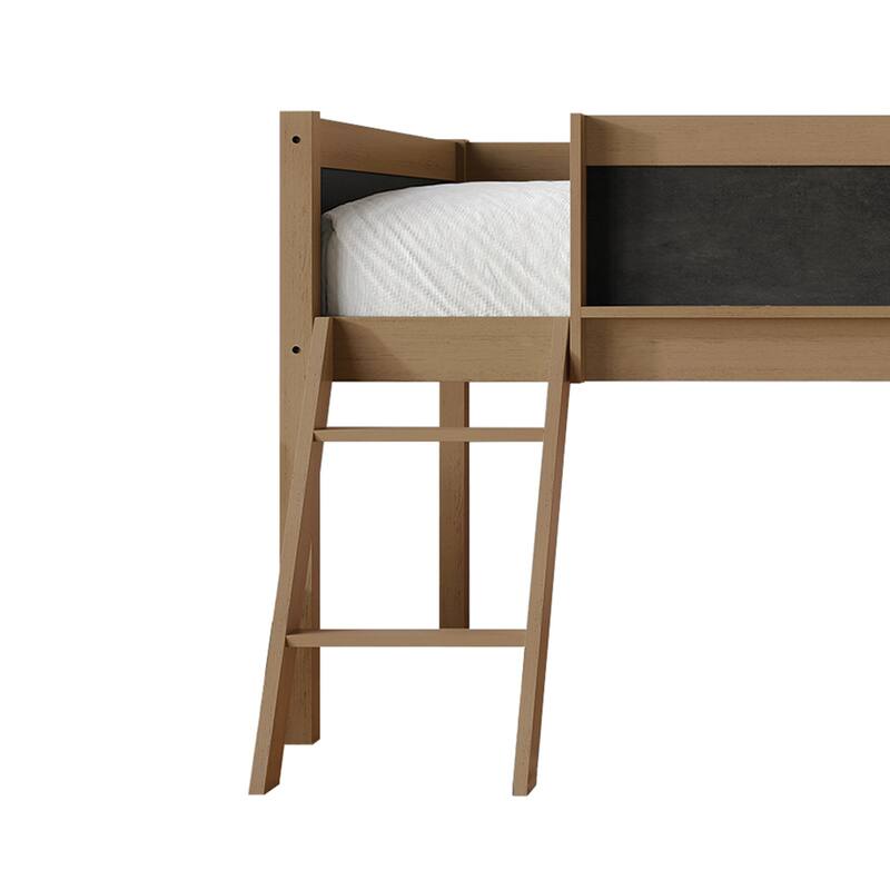 CraftPorch Classic Twin Low Loft Bed with Chalkboard, Slide and Ladder