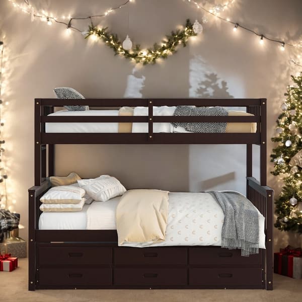 slide 2 of 19, Twin Over Full Bunk Bed With Twin size Trundle And Drawers Espresso