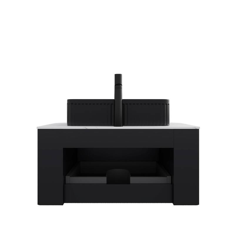 Wall Mounted Bathroom Vanity with Black Rectangular Ceramic Basin
