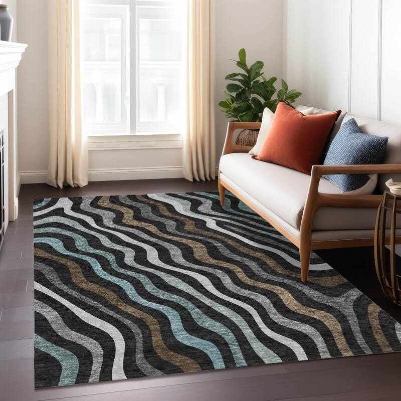 Machine Washable Indoor/ Outdoor Modern Eureka Chantille Rug