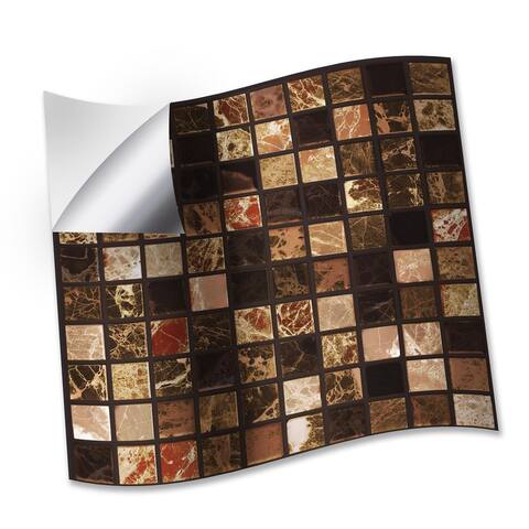 Walplus Metallic Brown Marble Mosaic Wall Peel and Stick Backsplash Tile Sticker