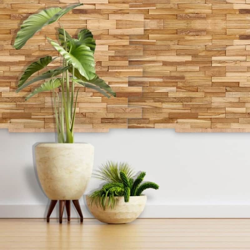 Nordic Teak (13 sq ft) Natural 3D Wall Panels - Multi