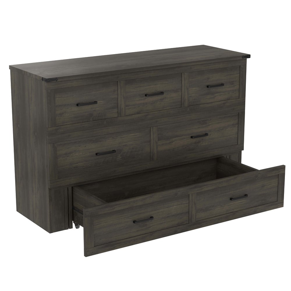 Full / Queen Murphy Bed Cabinet with Built in Charging Station Storage Drawer