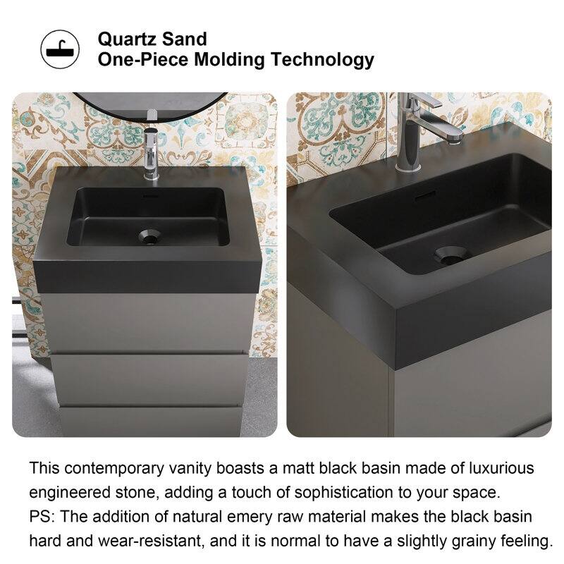 24"/30"/36" Freestanding Bathroom Vanity Set with Black Integrated Quartz Sand Sink