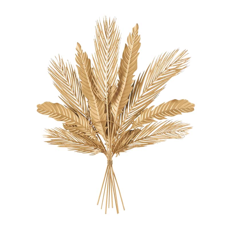 Metal Leaf Bundle Wall Decor with Gold Stems - Blue - Roche River Decor