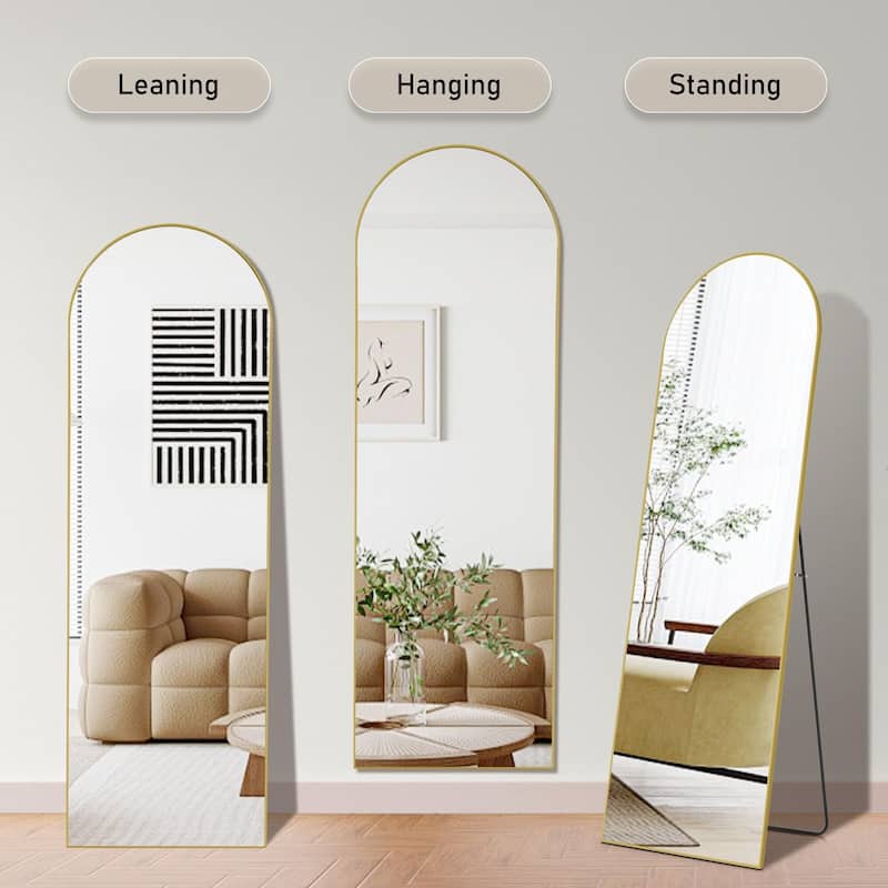 Modern Arched Aluminum Frame Full Length Mirror with Stand for Bedroom, Cloakroom 21" x 64" - 21*64