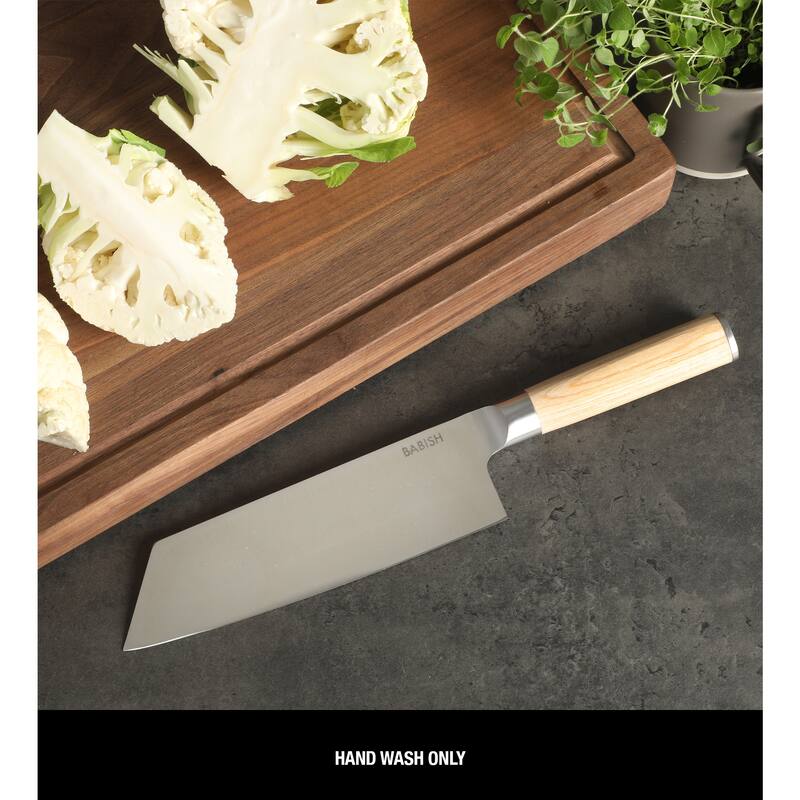 Babish High Carbon 1.4116 German Steel Full Tang 7.5-Inch Clef Knife Chef & Cleaver Hybrid for Chopping, Slicing & Prep