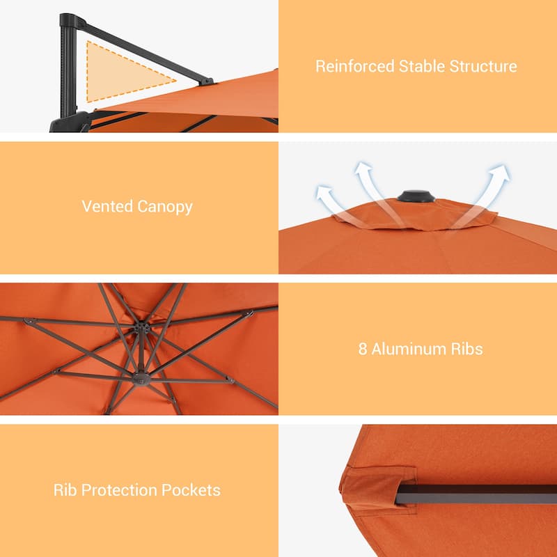 LIVOOSUN 10x10ft Cantilever Patio Offset Hanging Umbrellas