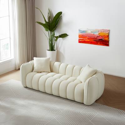 Maximus Luxury Mid Century Modern Tufted Cream Boucle Couch