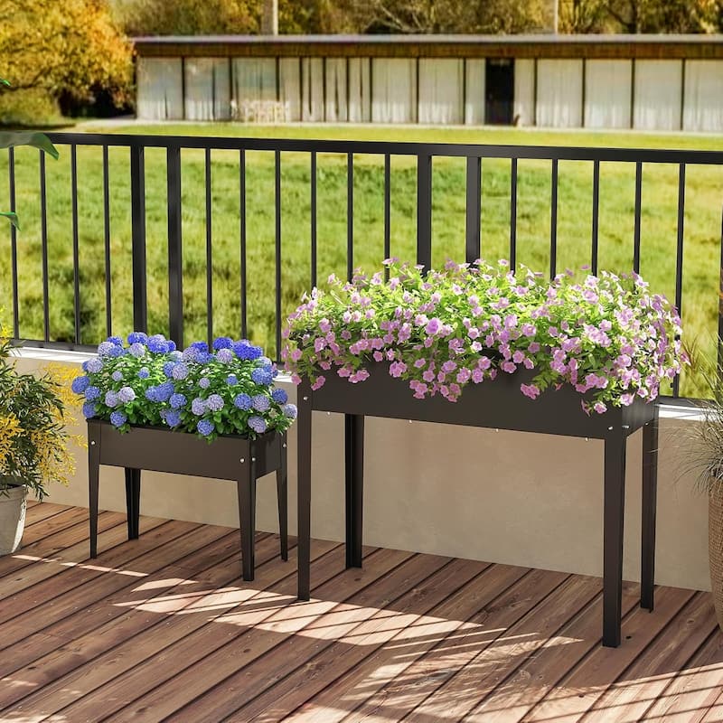 Outdoor Elevated Planter Box Metal Raised Garden Bed w/ Legs
