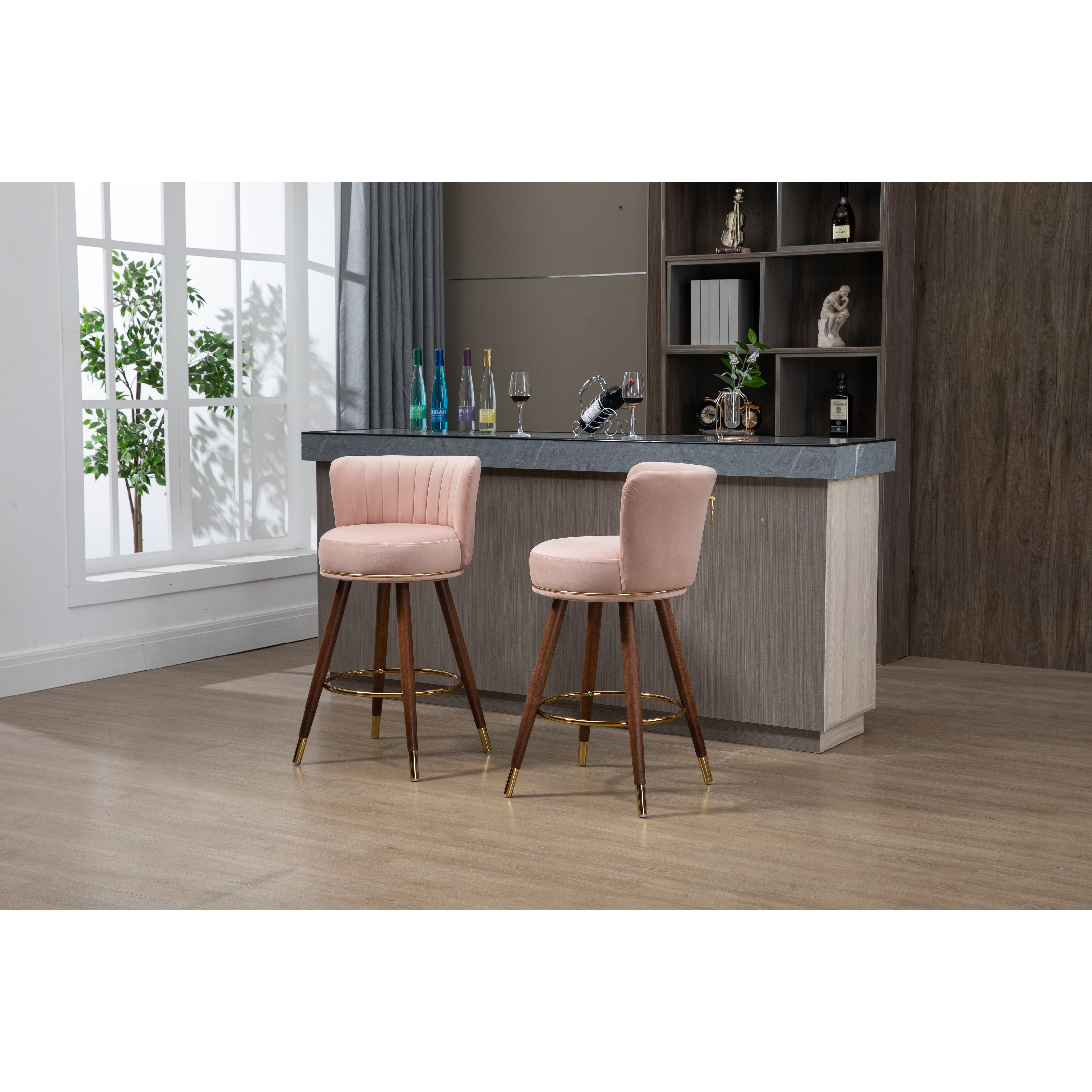 Counter Height Bar Stools Set of 2 for Kitchen Counter Solid Wood