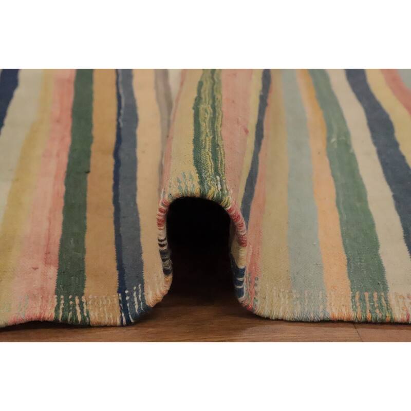 Hand Woven Oriental 100% Wool Carpet Southwestern Geometric Multi-Colored Kilim Area Rug - 10' 2'' X 5' 4''