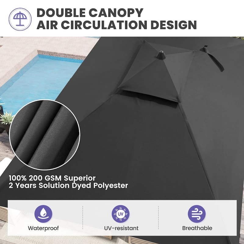 Outdoor 9 x 5 FT Double Top Patio Market Umbrella and Base