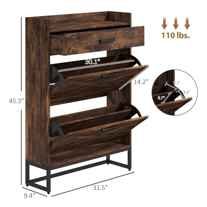 Modern Shoe Cabinet with 2 Tilt-Out Storage Drawers and Adjustable Shelves for Entryway Hallway - 31.5" W x 9.4" D x 45.3" H