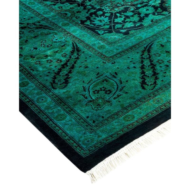 Overton Hand Knotted Wool Vintage Inspired Modern Contemporary Overdyed Green Area Rug - 8' 1" x 10' 9"