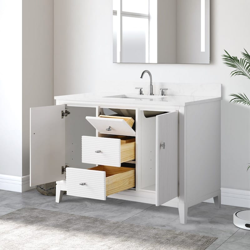 Vanity Art 48" Freestanding Bathroom Vanity with Engineered Marble Top and Sink