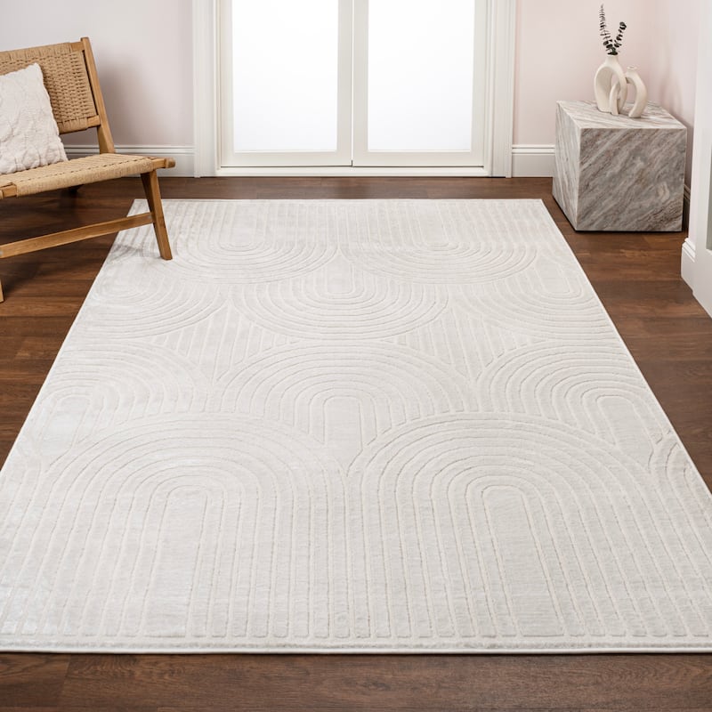 JONATHAN Y Aelius MidCentury Art Deco Striped Arches Two-Tone High-Low Area Rug