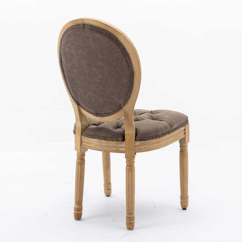 French Dining Chair Set of 2 Leather Upholstered Dining Chair Solid Wood Frame Oval Backrest Side Chair Without Arms