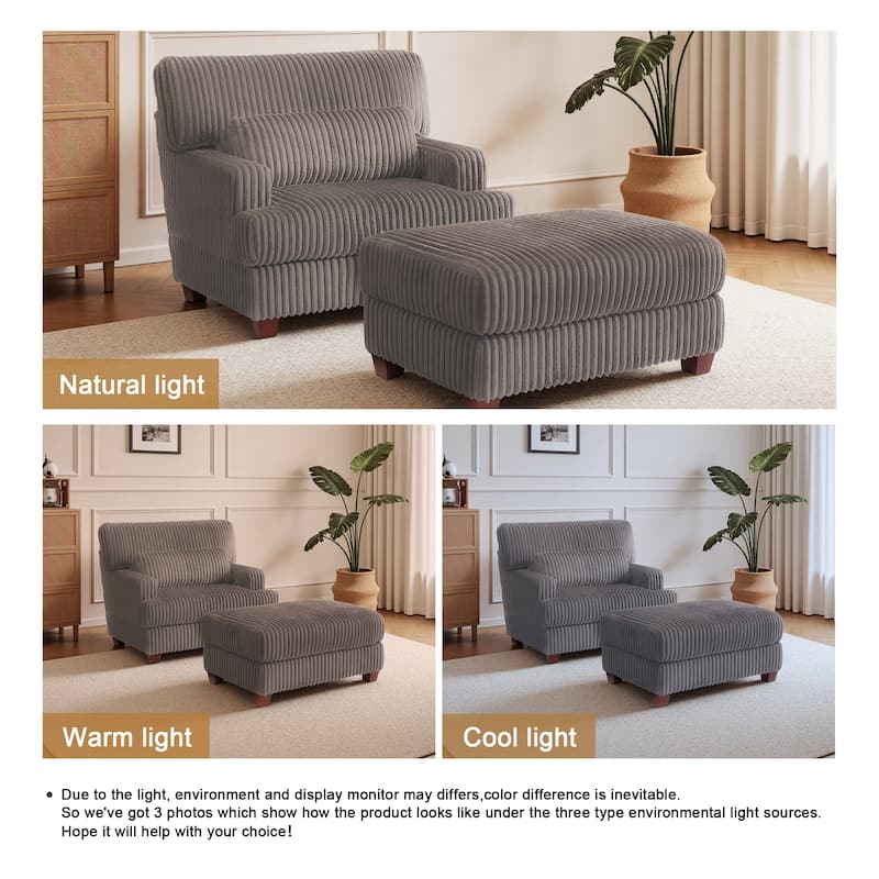 36" W Upholstered Chaise Lounge Oversized Accent Chair with Ottoman