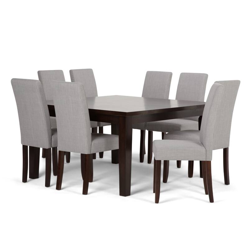 WYNDENHALL Normandy Transitional 9 Pc Dining Set with 8 Upholstered Parson Chairs and 54" Wide Table
