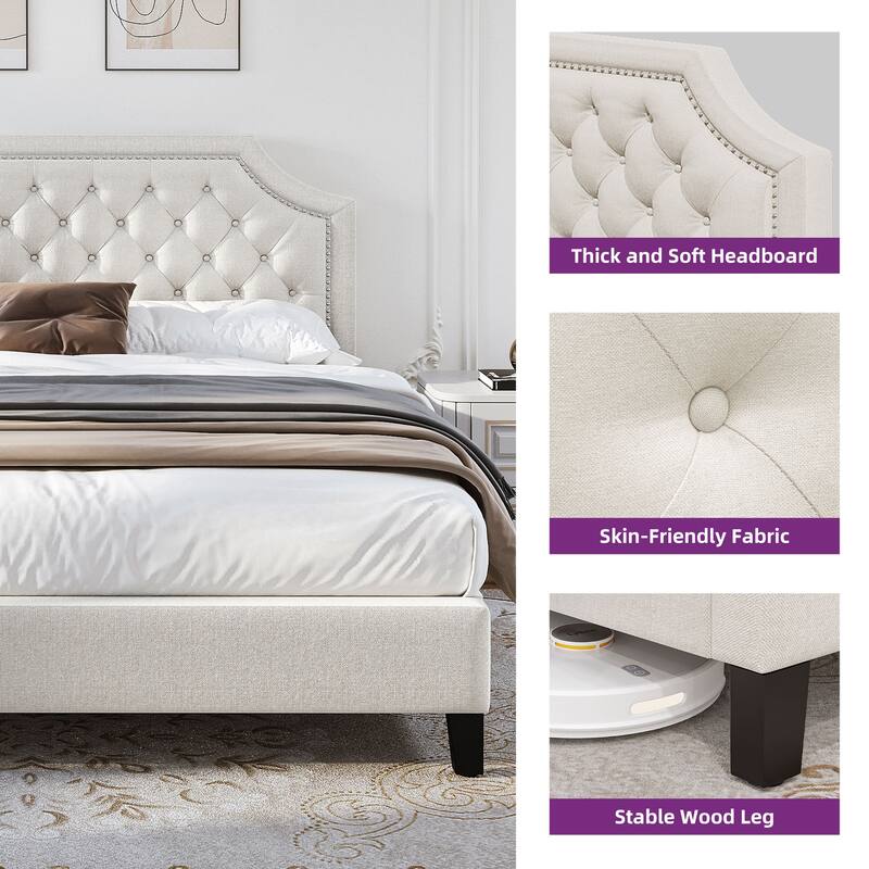 Moasis Upholstered Tufted Bed Frame with Adjustable Height Headboard (Full/Queen/King)