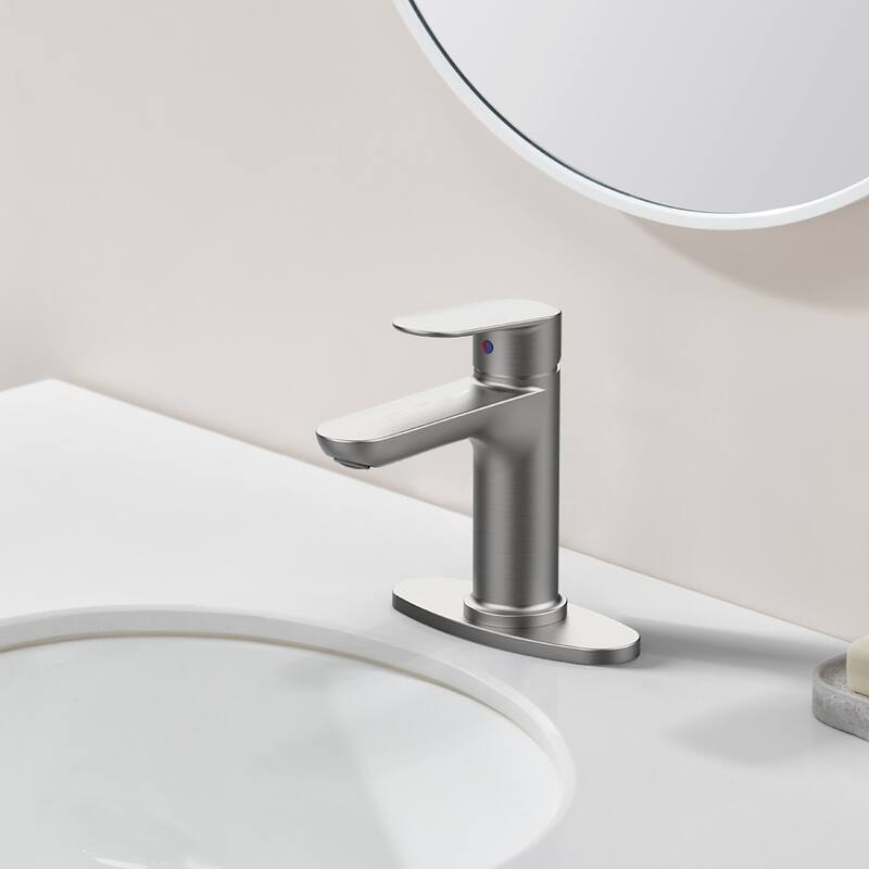 Brushed Nickel Single Handle Bathroom Faucet with Deck Plate - 6.37" x 1.96" x 6.41"