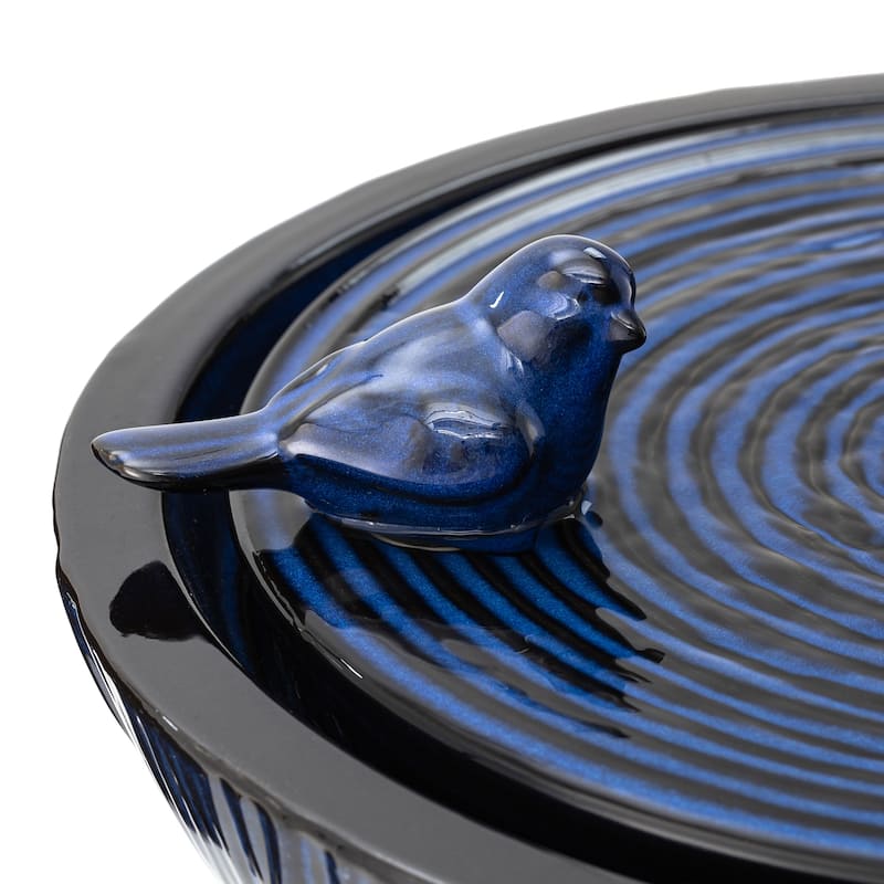 Glitzhome 24.75"H Twist Textured Pedestal Birdbath Outdoor Ceramic Fountain