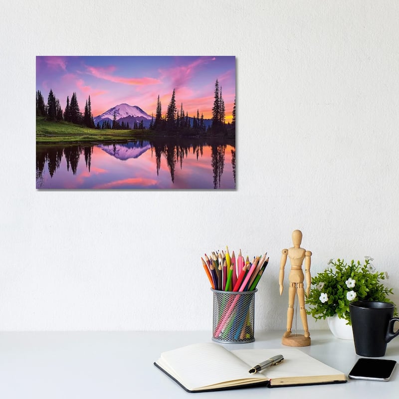 iCanvas "USA, Washington State, Mt. Rainier National Park. Tipsoo Lake panoramic at sunset." by Jaynes Gallery Canvas Print - 8x12x0.75