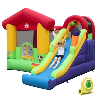 Gymax Inflatable Bounce Castle Kids Jumping House w/ Ocean Balls &