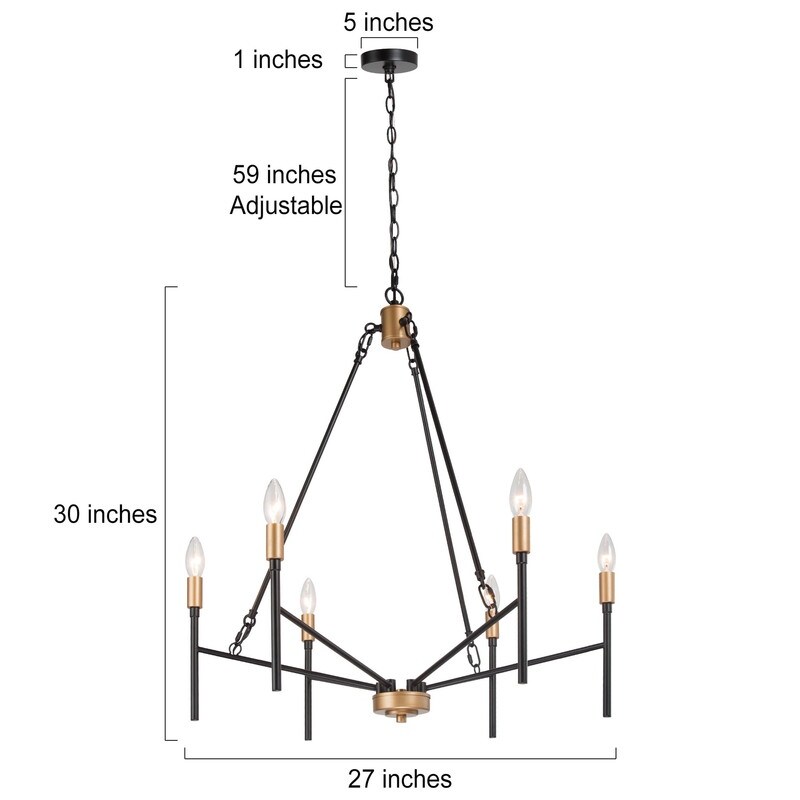 Alestair Modern Farmhouse Chandelier Wheel Light Black Metal Candle for  Dining Room - D27