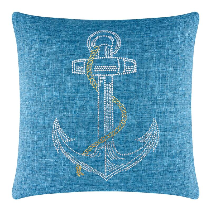 Sparkles Home Rhinestone Anchor Pillow - 16x16 - Aqua