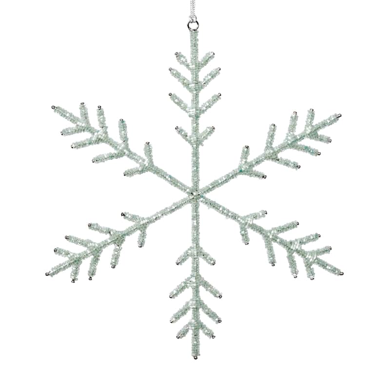 Beaded Snowflake Christmas Hanging Décor Ornaments, Set of 12, 10" - Green