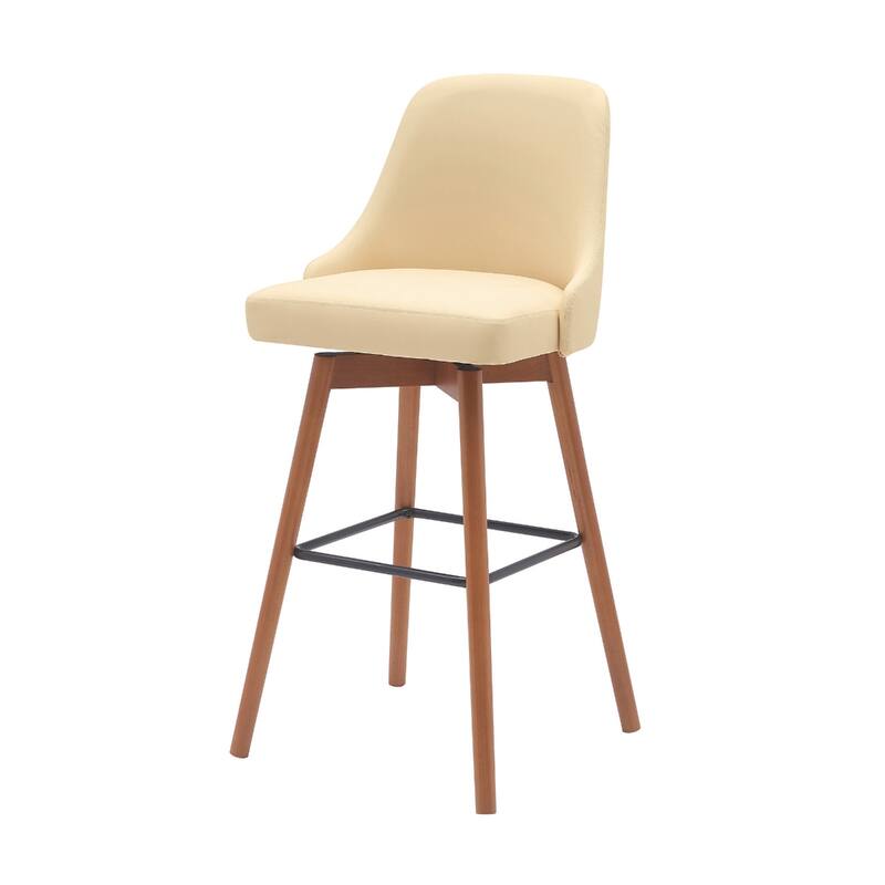 Faux Leather Swivel Bar Chair with Solid Wood Base and Footrest