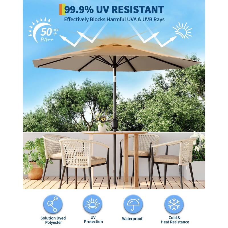 Coromose 9FT Outdoor Patio Umbrella, 8 Sturdy Ribs, for Garden, Poolside, Deck - Tan