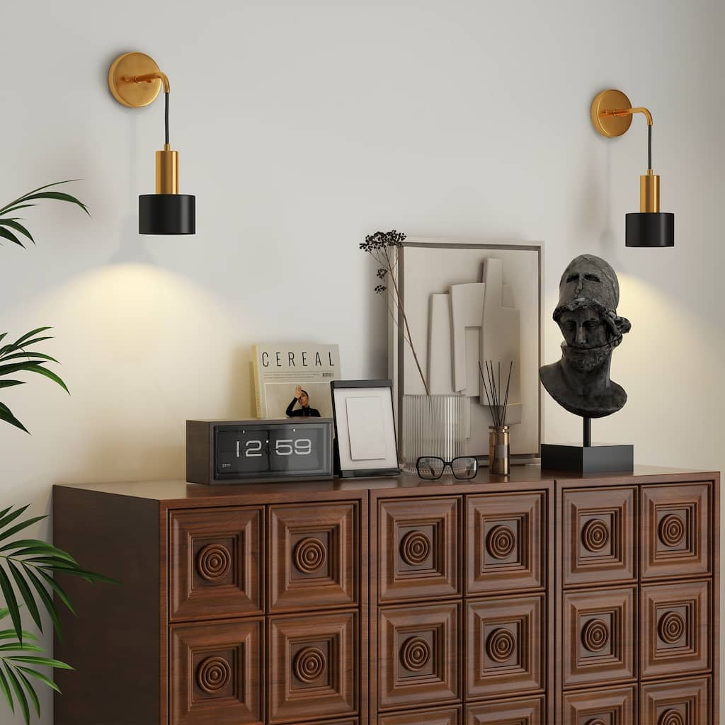 Modern Metal Battery Operated Armed Lights Wall Sconce Set of 2