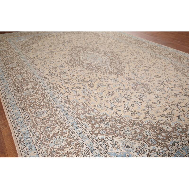 Traditional Mashad Vintage Persian Large Rug Handmade Pink Wool Carpet - 10'0" x 16'2"