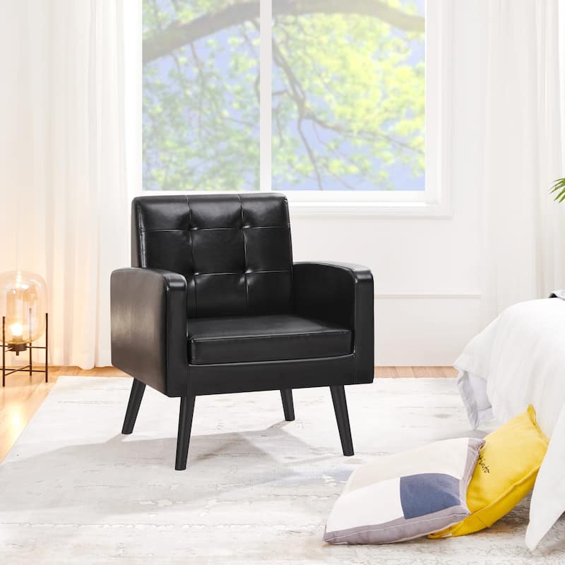 Yaheetech Modern Faux Leather Tufted Accent Chair with Solid Wood Legs - 28.5"×29"×33"